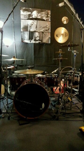 Drum studio in my garage:)!! Drums Studio, Drum Set, Drums, Garage, Shed