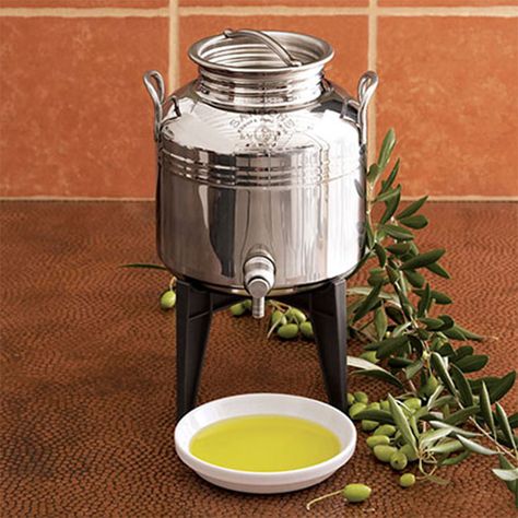 Fustino - Stainless Steel Olive Oil Dispenser--I want one of these! Cooking Equipment Kitchen Tools, Olive Oil Container, Fun Kitchen Gadgets, Bakery Interior, Zero Waste Store, Oil Container, Stainless Steel Containers, How To Make Oil, Olive Oil Dispenser