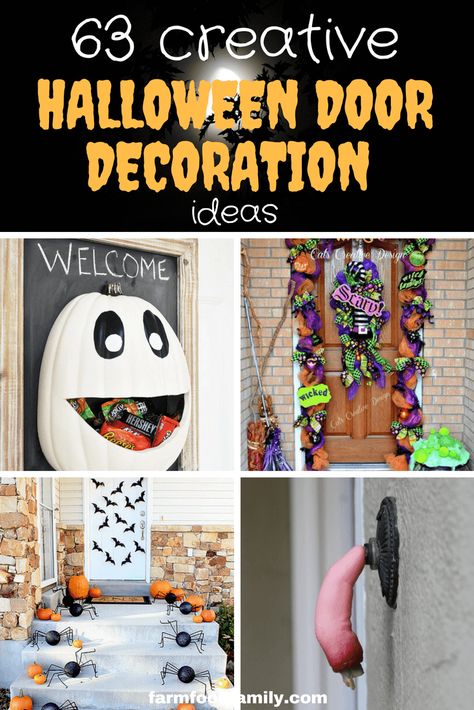 Halloween Candy Door Decorations, 3d Halloween Door Decorations, Halloween Door Decoration Ideas For Office, Creative Halloween Door Decorations, Witch Door Decorations Classroom, Halloween Diy Door Decorations, Halloween Front Door Decorations Diy, Diy Halloween Door Decor, Office Halloween Door Contest Ideas