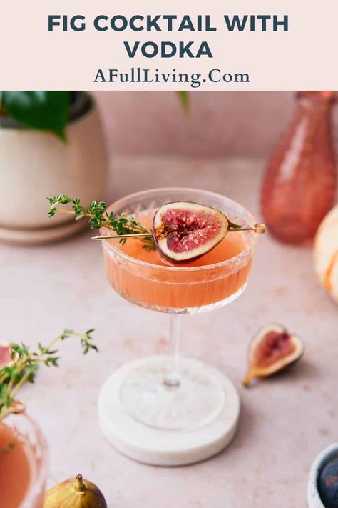 This elegant Fig Cocktail combines fresh ripe figs (or fig jam) with vodka, maple syrup, and lemon juice for a simple yet sophisticated and delicious sip. It's ready in minutes and the perfect way to enjoy the luscious flavor of figs! Fig Syrup Cocktail, Fig Vodka Cocktail, Fig Martini Recipes, Fig Martini, Fig Vodka, Fig Cocktail, Vodka Sangria, Cocktail With Vodka, Fig Syrup