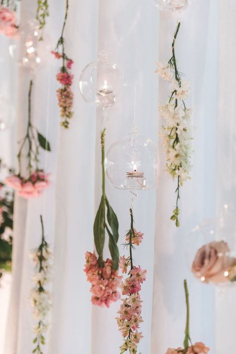 Hanging Faux Flowers From Ceiling, Flower Decor For Birthday, Hanging Floral Wedding Backdrop, Strung Flowers Backdrop, Flowers Hanging Over Table, Flowers Hanging Upside Down, Flowers Falling From Ceiling, Hanging Roses Decor, Diy Floral Ceiling Hanging Flowers