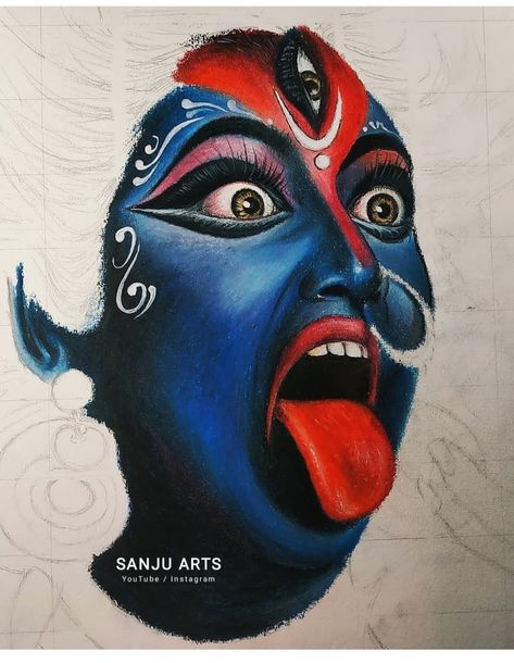 Durga Maa Paintings Face, Kali Ma Painting, Ma Kali Drawing, Mahakali Drawing, Maa Kali Painting, Maa Kali Drawing, Devi Drawing, Devi Painting, Parvati Maa