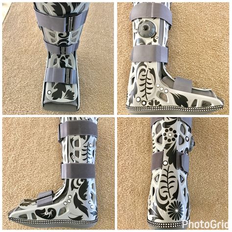 Aircast Boot Decorations, Medical Boot Decorations Diy, Cam Boot Decoration, Decorate Crutches, Bedazzled Walking Boot Cast, Air Cast Boot, Walking Boot Cast, Cam Boot, Medical Boot