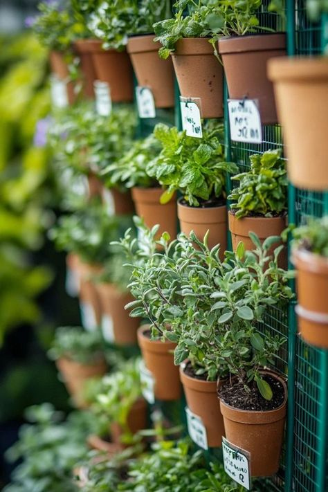 "Grow fresh herbs in style with a DIY Vertical Herb Garden! 🌱🛠️ Perfect for maximizing space and adding greenery to your home or patio. 🌟✨ #HerbGarden #DIYProjects #VerticalGarden" Small Space Herb Garden, Herb Wall Kitchen, Herb Garden Aesthetic, Diy Vertical Herb Garden, Veggies Garden, Kitchen Herb Garden, Indoor Vegetables, Hanging Herb Garden, Herb Wall