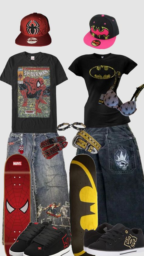 #spiderman #batman Spiderman Outfit, Baggy Outfit Ideas, Street Style Outfits Casual, Baggy Clothes, Outfit Inspo Casual, Matching Couple Outfits, Swaggy Outfits, Cute Everyday Outfits, Couple Outfits