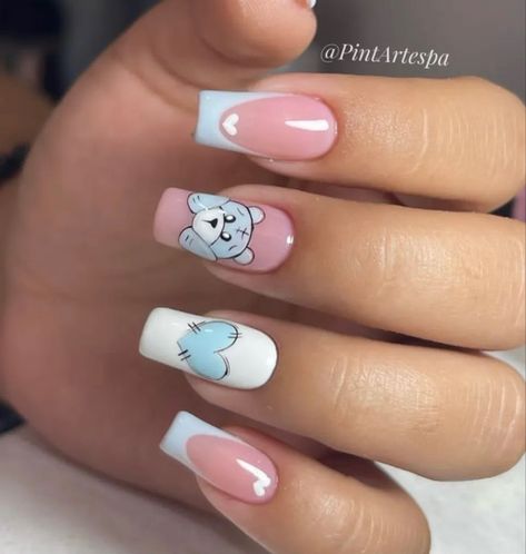 Summer Nail Aesthetic, Blue Pink Nails, Reveal Nails, Aesthetic Summer Nails, Gender Reveal Nails, Baby Shower Nails, Summer Nails Ideas, Summer Nails 2023, Girls Nail Designs