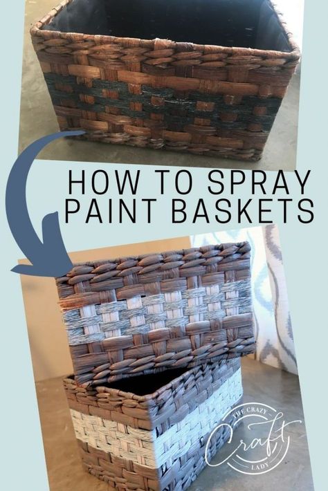 Painted Baskets Ideas, Wicker Basket Ideas, Painting Wicker Baskets, Spray Paint Basket, Wicker Basket Makeover, Wicker Basket Diy, Paint Wicker Basket, Paint Baskets, Spray Paint Wicker