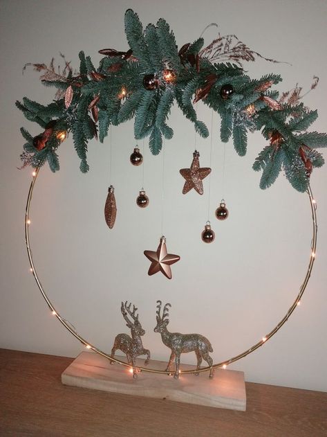 #diy #christmas #mostwonderfulltime #christmashoop #diditmyown Metal Ring Christmas Wreath, Metal Hoop Crafts, Christmas Ring Decoration, Christmas Sleigh Decorations, Christmas Wreath Designs, Diy Christmas Star, Christmas Flower Decorations, Christmas Candles Diy, Christmas Decorations Centerpiece