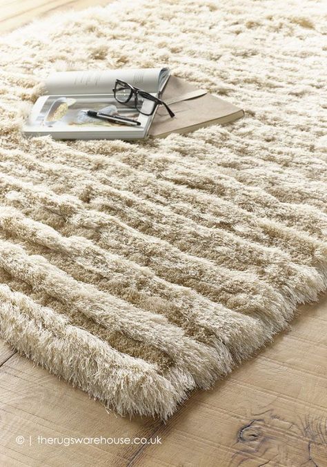 SHAGGY: Carved Glamour Beige Rug, a soft modern shaggy area rug with high/low pile details to create a striped design (3 sizes) https://www.therugswarehouse.co.uk/beige-rugs/carved-glamour-natural-rug.html #TheRugsWarehouse #ShaggyRugs Shaggy Rug, Fine Yarn, Soft Rug, Polyester Yarn, Pile Rug, Beige Rug, Natural Rug, Rug Design, Woven Rug