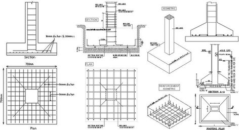 In this construction article, detail information is provided on design procedure of column footings foundation design. Footings And Foundations, Structural Column Design, Footing Detail Foundation, Building Foundation Construction, Exterior Column Design, Column Footing Detail, Column Design Exterior, Front Porch Modern, Foundation Drawing