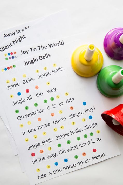 Christmas Hand Bell Music Sheets- Color Coded for easy playing- Christmas Tradition idea Music Sheets Printable, Hand Bell Songs, Christmas Music For Kids, Hand Bell Music, Handbell Music, Christmas Music Activities, Kids Xylophone, Music Printables, Popular Christmas Songs