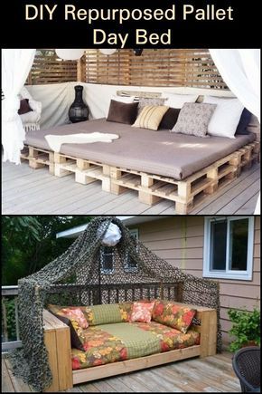 Pallet Day Bed, Outdoor Day Bed, Patio Bed, Pallet Daybed, Diy Daybed, Pallet Garden Furniture, Pallet Patio Furniture, Pallet Patio, Outdoor Daybed