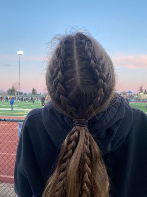 Lacrosse Hairstyles Braids, Braids For Sports Soccer, Hair For Soccer Pictures, Braided Hairstyles For Soccer, Sport Hairstyles Pictures, Hair For Track Meets, Braids For Soccer Players, Braid Running Hairstyles, Lacrosse Hairstyles Easy