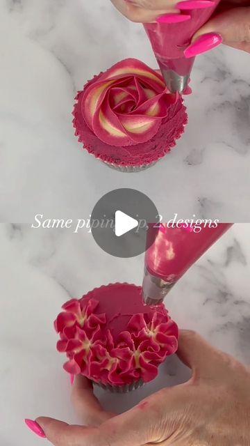 Custom Floral Cupcakes & Workshops | Adelaide 🇦🇺 on Instagram: "Same piping tip (Wilton 2D), same colours, 2 completely different designs. To two tone your buttercream like this, line your piping bag with coloured buttercream and fill the inside with white. So easy and really effective.   🧁Follow for more tips, or join a workshop.  #buttercream #edibleart #cupcakeinspo #sydneycupcakes #cupcakeartist #floralpiping #cakelove #boucakes #cupcakes #baking #cupcakeart #cupcakeoftheday #instacake #cakesofinstagram #cupcakedesign #pipingflowers #cakeideas #instabake #cakeworld #minicupcakes #minicakes #tutorial #decoratingreel #cupcakereels #cupcakebouquet #bakingreels #cakereel #reelvibes #recipe" Cupcake Bouquet Tutorial, Wilton 2d, Buttercream Flowers Tutorial, Piping Buttercream, Cupcake Piping, Piping Tip, Piping Flowers, Cupcake Tutorial, Cake Piping