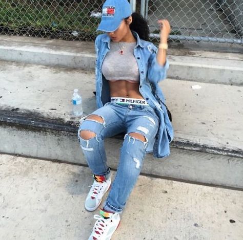 yeezys-girl: yeezys-girl India Westbrooks, Streetwear Girl, Timberlands, Tommy Hilfiger Jeans, Girl Swag, Dope Outfits, Jean Grey, Outfit Goals