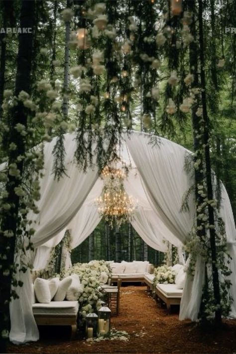 Boho Bliss: 6 Outdoor Wedding Decor Ideas for a Dreamy Bohemian Celebration Wedding In The Forest Outdoor Ceremony, Forest Wedding Couches, Forest Wedding Mandap, Forest Wedding Aesthetic Ceremony Decor, Enchanted Forest Theme Sangeet, Bohemian Wedding Theme, Western Themed Wedding, Forest Theme Wedding, Orchard Wedding