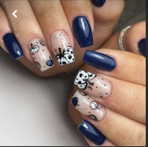 Dark Blue Acrylic Nails, Blue Halloween, Cute Nail Colors, Thanksgiving Nail, Halloween Acrylic Nails, Weak Nails, Fall Gel Nails, Pumpkin Nails, Blue Acrylic Nails