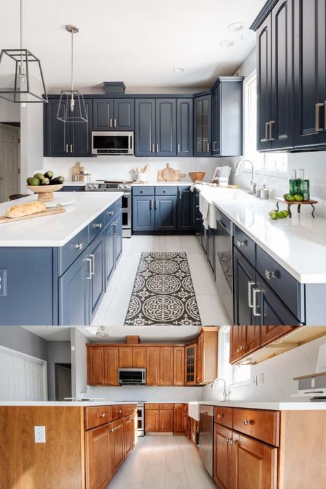 Restore Old Kitchen Cabinets, Revamp Kitchen Cabinets Before And After, Painted Old Kitchen Cabinets Before And After, Old Wood Kitchen Cabinets Makeover Before And After, Refinish Wood Cabinets Kitchen, Old Kitchen Cabinet Makeover Paint, Refinish Old Cabinets, Kitchen Cabinet Refinishing Ideas, Wood Kitchen Cabinets Painted