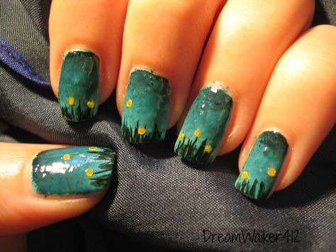 Fireflies nail art...this is kind of rough looking but I like the idea Firefly Nail Art, Firefly Nails, Discover Tattoo, Bug Nails, Lightning Bug, Nail Decor, Special Nails, Current Obsession, Great Nails