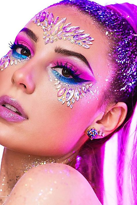 Makeup Stores, Crazy Eye Makeup, Disco Makeup, Festival Makeup Glitter, Rave Hair, Glitter Eyeshadow Palette, Face Art Makeup, Rave Makeup, Glitter Face