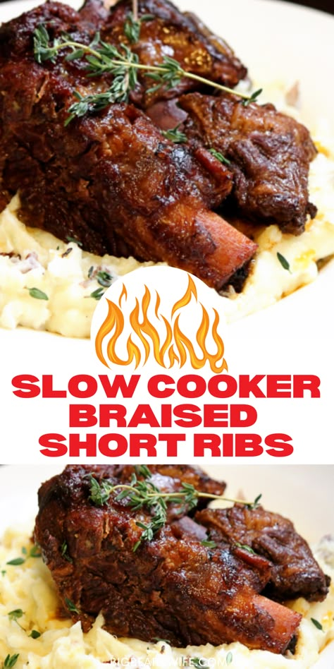 Beef Braising Short Ribs Recipe, Braised Beef Ribs Slow Cooker, Braising Ribs Recipe Slow Cooker, Boneless Short Ribs Recipe Crockpot Crock Pot Slow Cooker Beef, Short Ribs Slow Cooker Easy, Braised Short Ribs Crockpot, Beef Short Rib Recipes Crockpot, Crockpot Short Ribs Slow Cooker, Pioneer Woman Short Ribs Recipe