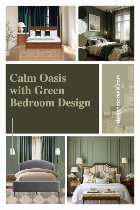 Calm Oasis with Green Bedroom Design Best Green For Bedroom, Green For Bedroom, Nature Inspired Bedroom, Green Bedroom Design, Home Decor Ideas Bedroom, Calm Nature, Green Drapes, Inspired Bedroom, Interior Decorating Tips