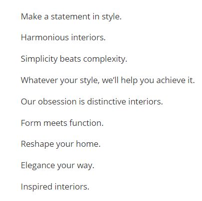 Here is a list of the most popular interior design slogans and taglines used in advertising campaigns over the past year. Posted on May 30, 2013 by Brandon Gaille Interior Design Slogans Quotes, Caption For Interior Design Post, Interior Ads, Architecture Business Cards, Office Wall Colors, Design Company Names, Guest Bathroom Design, Architecture Business, Interior Design Quotes