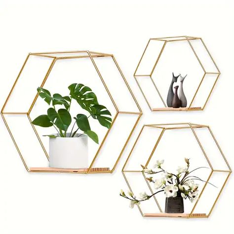 Dorm Room Color Schemes, Hexagon Wall Shelf, Float Shelf, Dorm Room Colors, Wood Partition, Loft Wall, Metal Storage Racks, Hexagon Shelves, Metal Wall Shelves