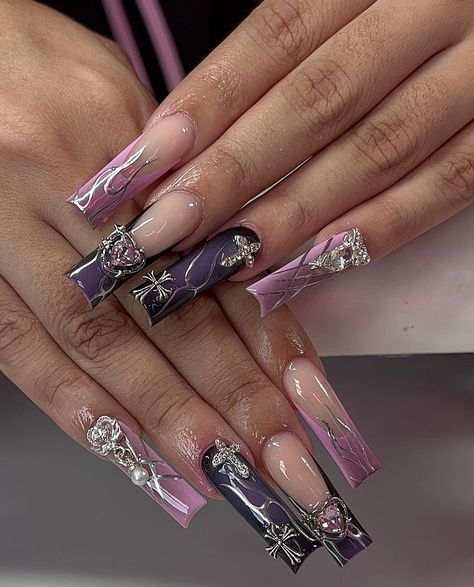 Punk Nails, Colored Acrylic Nails, Classy Acrylic Nails, Acrylic Nails Coffin Pink, Long Square Acrylic Nails, Acrylic Nails Coffin Short, Square Acrylic Nails, Luxury Nails, Funky Nails