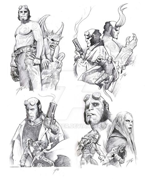 Hellboy Movie, Hellboy Tattoo, Hellboy Art, Movie Tattoo, Dark Creatures, Elves Fantasy, Some Sketches, Animation Art Sketches, Horror Tattoo