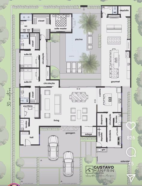 Villa With Courtyard Plan, 400 Sqm House Design, Villa Layout Plan, Layout Villa, Luxury House Floor Plans, Courtyard House Plans, Modern Villa Design, Home Design Floor Plans, House Construction Plan