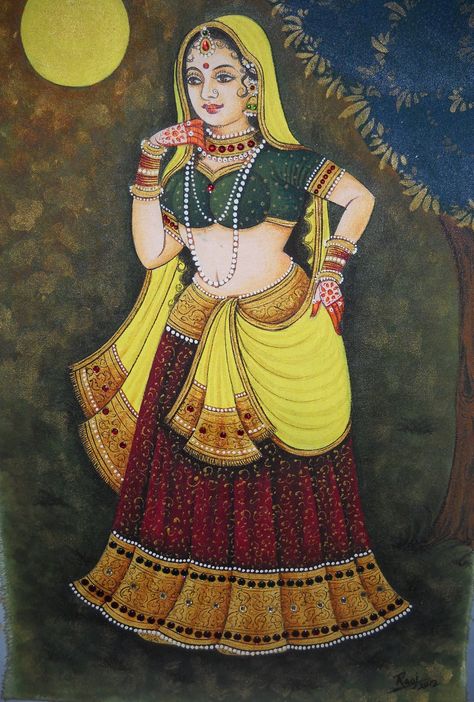 #The Raaj Arts #Rajasthani painting #canvas painting #acrylic painting Rajasthani Illustration, Penting Art, Ancient Indian Paintings, Canvas Painting Acrylic, Lady Painting, Rajasthani Painting, Mughal Art Paintings, Rajasthani Art, Indian Women Painting