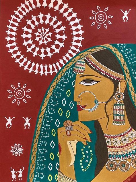 Warli Art Aesthetic, Indian Paintings Traditional, Pithora Painting, Warli Art Painting, Folk Poster, Warli Paintings, God Painting, Worli Painting, Warli Painting