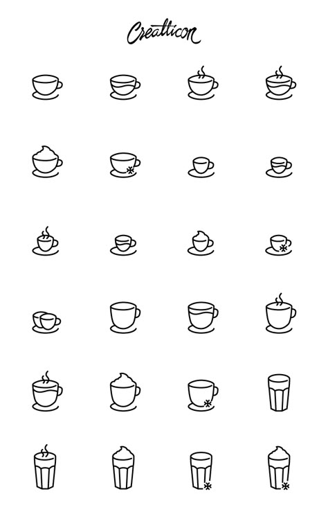 Coffee shop icon set consists of 24 different line-style vector icons for easy resizing and fast customization of colors or line thickness. Coffee Symbol, Monogramm Alphabet, Camping Clipart, Coffee Shop Branding, Coffee Icon, Inspiration Logo Design, Free Icon Set, Jewerly Designs, Coffee Logo