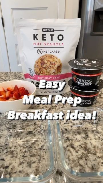 Amber Leigh - Meal Prep & Lightened Up Recipes on Instagram: "Breakfast Parfait Meal Prep 😍🍓 • @oikos Triple Zero strawberry Greek yogurt - 2pts • Strawberries topped with sf ff cheesecake jello powder- 0pts •Birthday cake granola - 11 grams : 2pts All ingredients from @walmart My glass meal prep containers and mini plastic cups with lids are on my Amazon Storefront - clickable link in my linktree (see bio) https://www.amazon.com/shop/healthyeats_amberleigh #breakfastideas #breakfastmealp Oikos Triple Zero Recipes, Parfait Meal Prep, Cheesecake Jello, 2024 Diet, Oikos Yogurt, Yogurt Ideas, Strawberry Greek Yogurt, Oikos Triple Zero, Plastic Cups With Lids