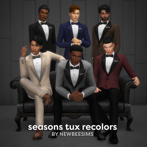 seasons tux recolors — by newbeesims Male Party Outfits, The Sims 4 Seasons, Sims 4 Wedding Dress, Sims 4 Seasons, Sims 4 Men Clothing, Sims 4 Male Clothes, Sims 4 Traits, Sims 4 Cas Mods, Party Outfit Men