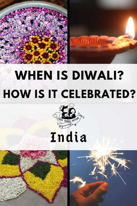 Diwali is a five-day-Hindu annual harvest festival of lights, sweets, and crackers celebrated by Indians. This post highlights the origins, symbols, and traditions associated with India's most important holiday, Diwali, Festival of Lights. Click to read when is Diwali in 2019, how and why is it celebrated #diwalifestival #diwalifestivaloflights #diwalifestivalindia #diwalifestivalpuja #indianfestivals #indianfestivalsdiwali #diwalidays #diwalidate Traveling To India, Diwali Fireworks, Family Travel Quotes, Diwali Festival Of Lights, Diwali Images, December Holidays, Light Travel, Diwali Celebration, Diwali Festival