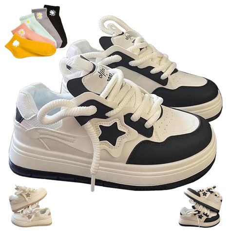 Cute Shoes Amazon, Cute Star Shoes, Big Star Shoes, Cute Clothing Accessories, Sneakers Fashion Black Women, Y2k Shoes Aesthetic, Chuncky Shoes, Acubi Shoes, Bulky Shoes