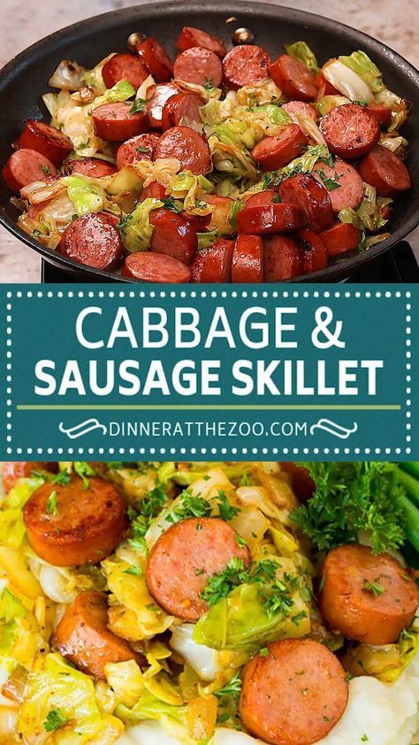 Cabbage And Sausage Skillet, Cabbage And Smoked Sausage, Cabbage Sausage, Cabbage Recipes Southern, Keto Cabbage, Cabbage Recipes Healthy, Sausage Skillet, Whole30 Dinner, Smoked Sausage Recipes