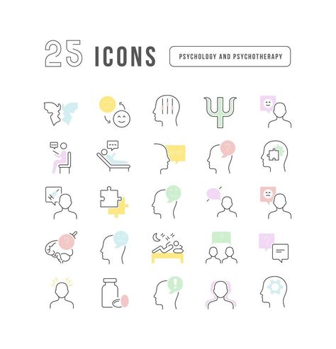 Set of linear icons of Psychology and Psychotherapy Good Notes Psychology, Psychology Icon Aesthetic, Psychology Calligraphy, Psychology Doodles, Psychology Aesthetic Art, Psychology Icon, Highlighters Aesthetic, Windows Folder Icon, Psychology Aesthetic