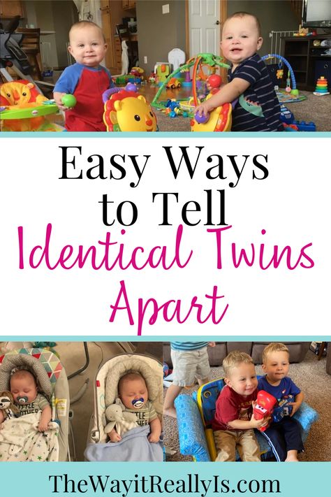 Wondering how to tell your identical twins apart? This post will give you ideas! There are several ways that we tell our identical twins apart, and their toys, and that I recommend other twin parents try out. Kids Barn, Raising Twins, Mom Health, Twin Pregnancy, Identical Twins, Twin Mom, Carters Baby, Twin Babies, Baby Registry