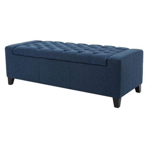 Navy Blue Storage Ottoman, Navy Blue Ottoman, Target Ottoman, Seat For Bedroom, Blue Storage Ottoman, Bed Ottoman, Leather Storage Bench, Bench Bedroom, Blue Ottoman