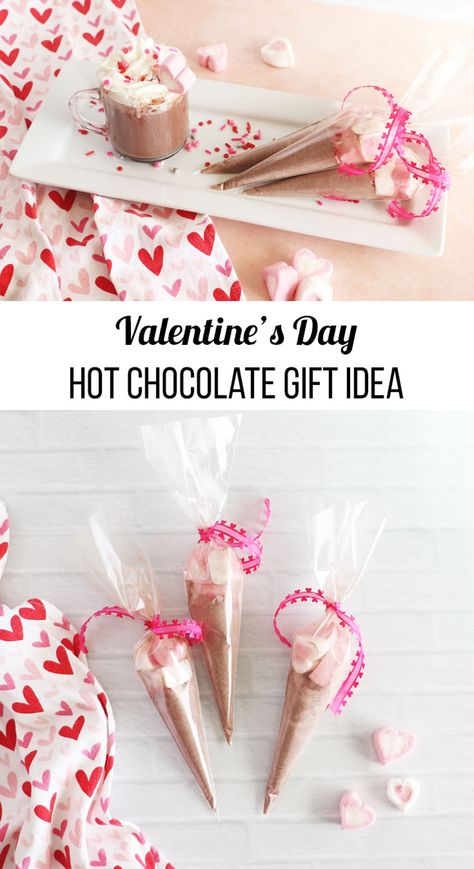 Valentine Hot Chocolate Gift Idea. Grab some hot chocolate, sprinkles, and heart marshmallows to make a sweet gift for Valentine's Day. Strawberry Refresher Recipe, Valentines Sleepover, Hot Chocolate Gift Basket, Simple Craft Projects, Best Christmas Crafts, Heart Marshmallows, Hot Chocolate Mix Recipe, Valentine Classroom, Hot Chocolate Spoons