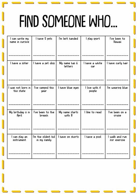 Engage in interactive math with our Find Someone Who worksheets and spark your child's love for numbers! Explore now. #MathFun #FindSomeoneWho #MathWorksheets #findsomeonewho Math Ice Breakers, Icebreaker Bingo, Math Bingo, Esl Learning, Name In Cursive, Bingo For Kids, Get To Know You Activities, Classroom Makeover, History Classroom