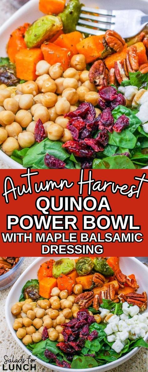 Harvest Bowl Dressing, Healthy Fall Salad Recipes, Quinoa Power Bowl, Work Lunch Recipes, Maple Balsamic Dressing, Balsamic Dressing Recipe, Fall Salads, Nourish Bowls, Healthy Lunch Salad