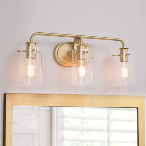 Etta Avenue™ Elsa Dimmable Gold Vanity Light & Reviews | Wayfair Gold Vanity Light, Gold Wall Lights, Gold Vanity, Elegant Lighting Fixtures, Contemporary Light Fixtures, Brass Wall Light, Gold Bathroom, Double Bathroom Vanity, Light Vanity