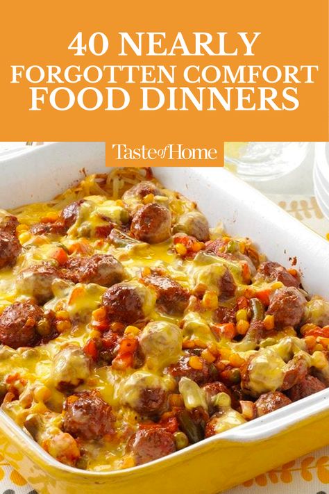 If you're in need of a good comfort food dinner, look to the past! These dishes won't let you down. #dinner #recipes #comfortfood Nursing Home Recipes, Old Fashioned Recipes Dinners, Cosy Recipes, Unexpected Recipes, Potluck Comfort Food, Food Dinner Recipes, Foods Dinner, Group Recipes, Julia Childs