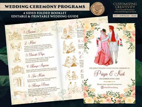 Hindu Wedding Guide & Hindu Wedding Program Hindu Program - Etsy UK Indian Wedding Program, Ceremony Program Template, Wedding Ceremony Programs Template, Wedding Infographic, Hindu Wedding Ceremony, Gujarati Wedding, Hindu Ceremony, Fun Graphics, Wedding Ceremony Programs