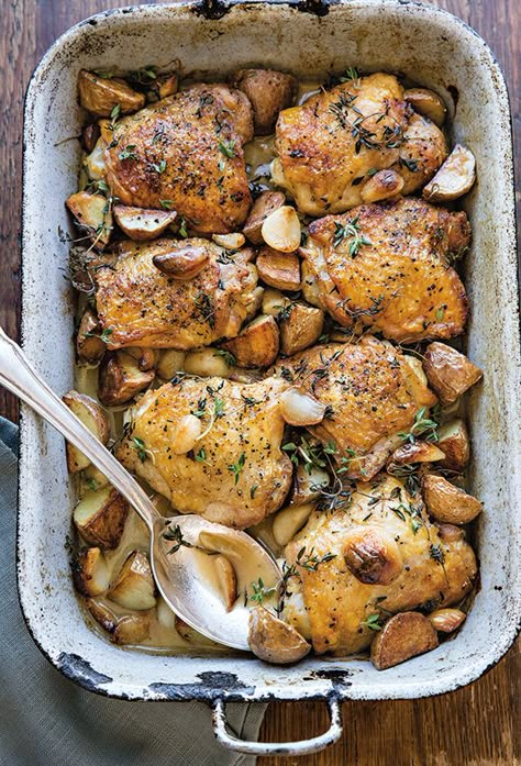 40 Clove Garlic Chicken, Quick Family Meals, Chicken And Potatoes, Garlic Recipes, Jerk Chicken, Garlic Chicken, Poultry Recipes, Casserole Dish, Williams Sonoma