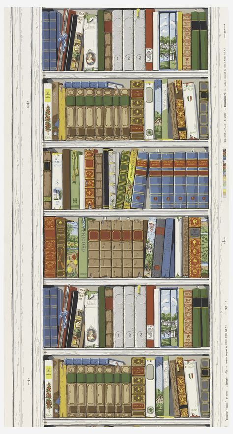 Sidewall, Bibliotheque, 1989-90. Designed by Richard Lowell Neas. Produced by Brunschwig and Fils Inc. (Cooper Hewitt Design Museum) Library Posters, Bookshelf Art, Library Bookshelves, Cooper Hewitt, Interior Architecture Drawing, Book Background, Book Wallpaper, Glitch Art, Reading Journal